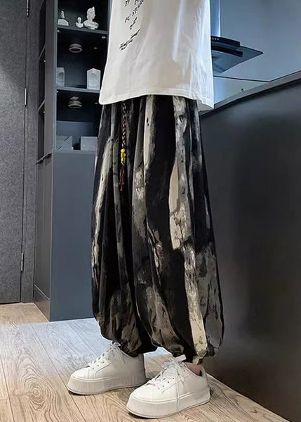 New Black Pockets Tie Dye Ice Silk Mens Lantern Pants Summer YT033 Men-Silk-MENP240721