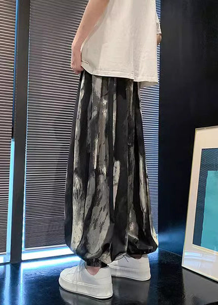 New Black Pockets Tie Dye Ice Silk Mens Lantern Pants Summer YT033 Men-Silk-MENP240721