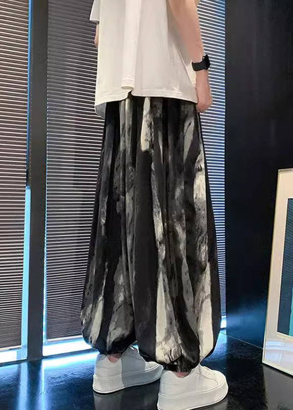 New Black Pockets Tie Dye Ice Silk Mens Lantern Pants Summer YT033 Men-Silk-MENP240721
