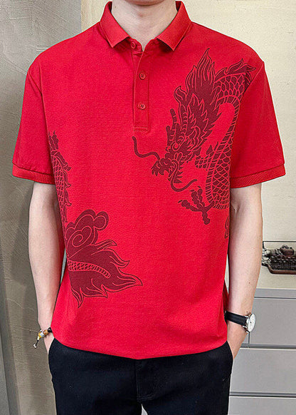 Summer Cotton Black Print Men Button New Polo Shirt FashionChic