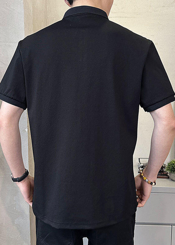 Summer Cotton Black Print Men Button New Polo Shirt FashionChic