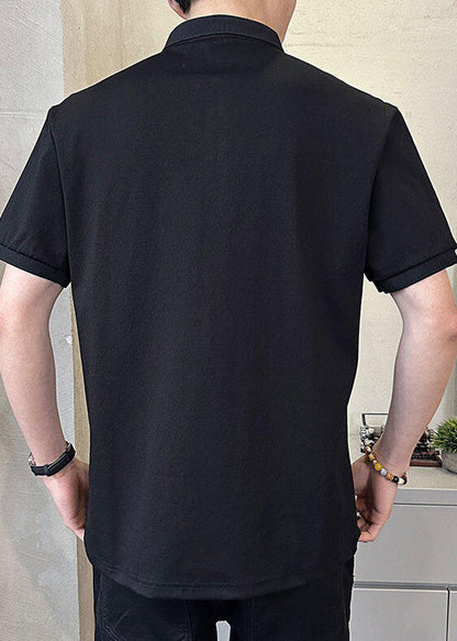 Summer Cotton Black Print Men Button New Polo Shirt FashionChic