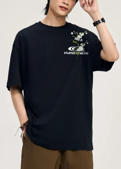 New Black Print Cozy Cotton Mens Tshirt Summer LK047 Men-Silk-MENT240630