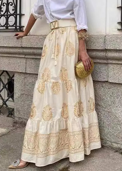 New Black Print High Waist Cotton Maxi Skirts Fall BB069 Hawaii-SKTS240622