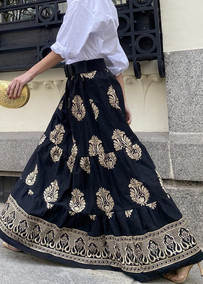 New Black Print High Waist Cotton Maxi Skirts Fall BB069 Hawaii-SKTS240622