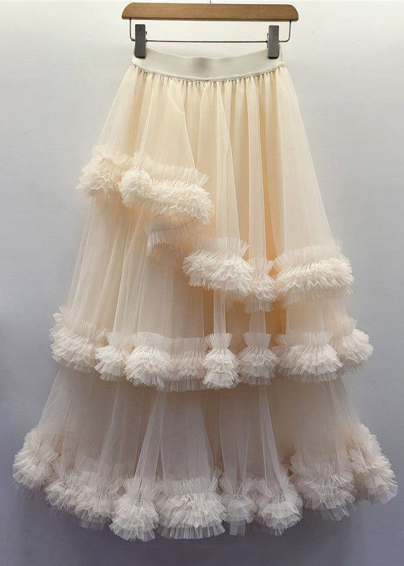 Black Tulle Ruffled Waist Summer Skirt Elastic New FashionChic