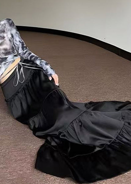 New Black Solid High Waist Maxi Skirts Summer QT048 OL-SKTS241001