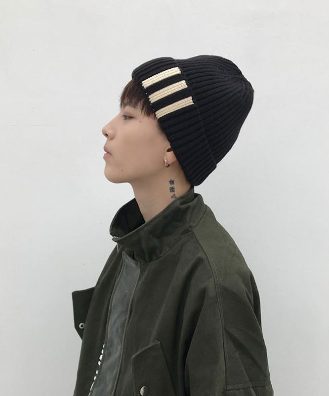 New Black Striped Warm Men Knit Bonnie Hat RJ022 ABC