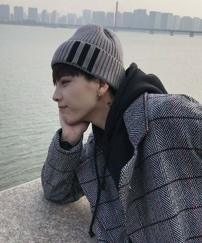 New Black Striped Warm Men Knit Bonnie Hat RJ022 ABC