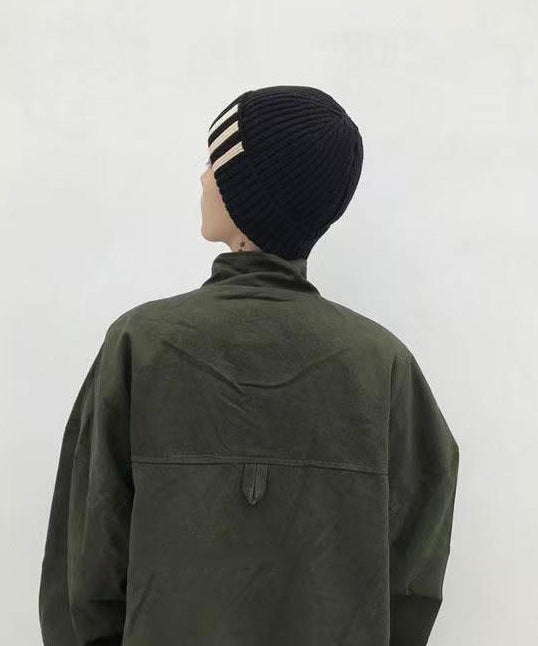 New Black Striped Warm Men Knit Bonnie Hat RJ022 ABC