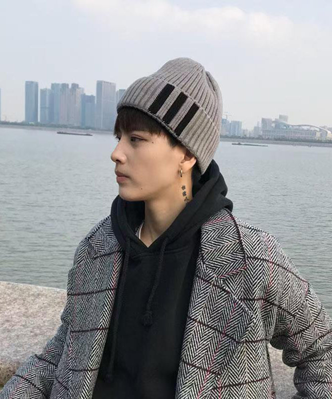 New Black Striped Warm Men Knit Bonnie Hat RJ022 ABC