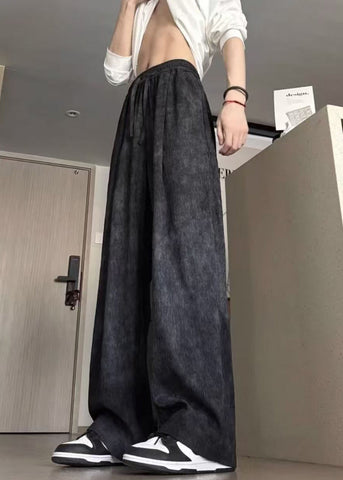 Elastic Men Dye Cotton Waist Black Summer Pants Tie New FashionChic