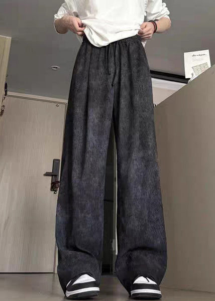 Elastic Men Dye Cotton Waist Black Summer Pants Tie New FashionChic