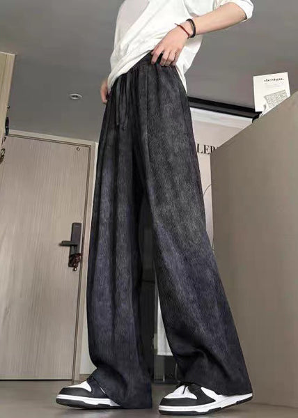 Elastic Men Dye Cotton Waist Black Summer Pants Tie New FashionChic