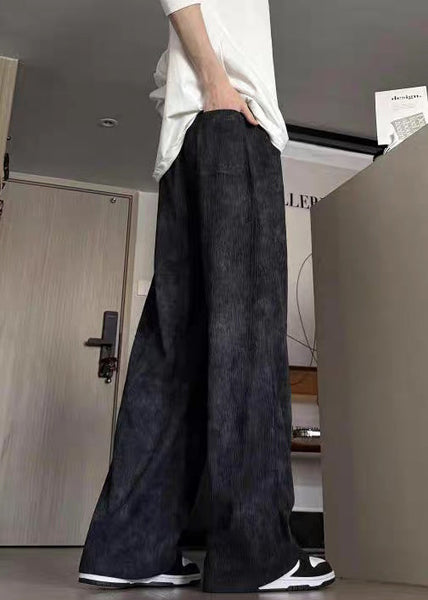 Elastic Men Dye Cotton Waist Black Summer Pants Tie New FashionChic