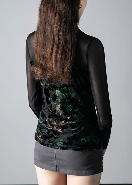 New Black Turtleneck Print Tulle Patchwork T Shirts Fall AL1042 Genistyle Shop