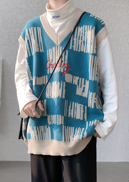 New Black V Neck Cozy Patchwork Knit Mens Vest Sleeveless RJ030 ABC