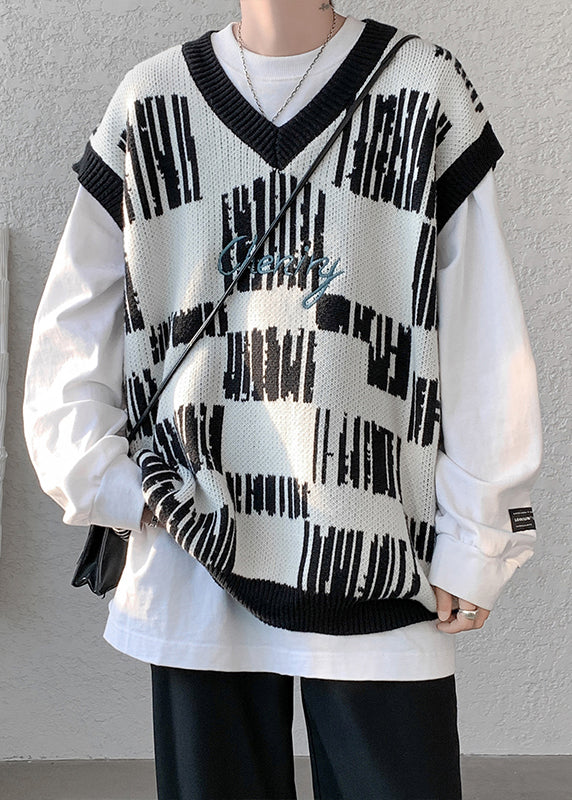 New Black V Neck Cozy Patchwork Knit Mens Vest Sleeveless RJ030 ABC