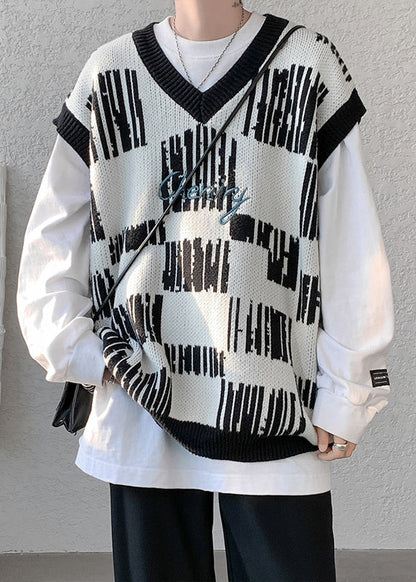 New Black V Neck Cozy Patchwork Knit Mens Vest Sleeveless RJ030 ABC