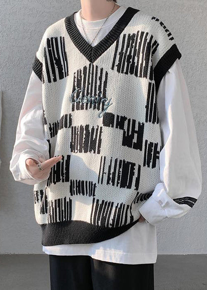 New Black V Neck Cozy Patchwork Knit Mens Vest Sleeveless RJ030 ABC