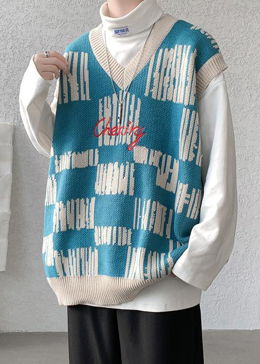 New Black V Neck Cozy Patchwork Knit Mens Vest Sleeveless RJ030 ABC