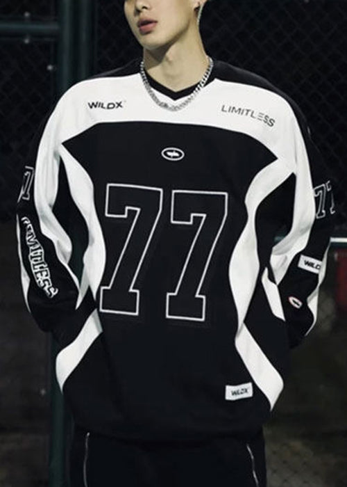 T V Cotton Patchwork Black Neck Mens Shirt New Spring Print FashionChic