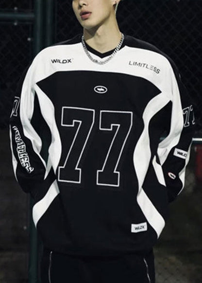 T V Cotton Patchwork Black Neck Mens Shirt New Spring Print FashionChic