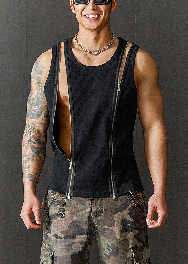 Cotton Up Men Design Original Zip New Tank Summer Black FashionChic