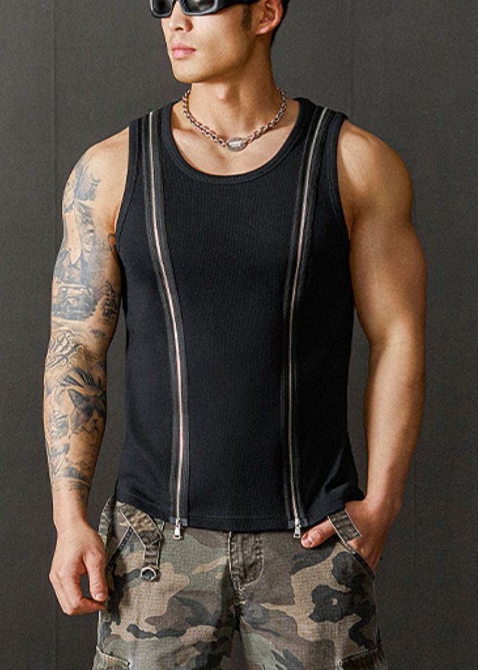 Cotton Up Men Design Original Zip New Tank Summer Black FashionChic