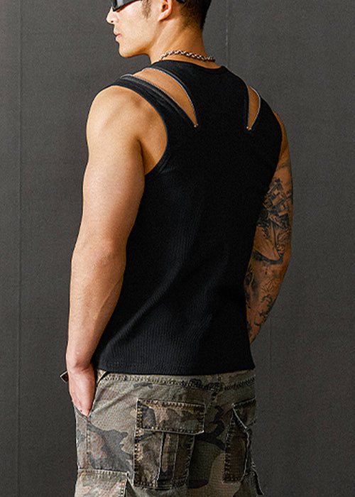 Cotton Up Men Design Original Zip New Tank Summer Black FashionChic