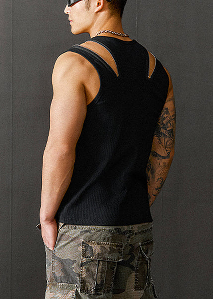 Cotton Up Men Design Original Zip New Tank Summer Black FashionChic