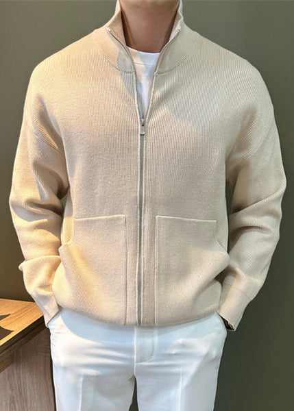 Mens Knit Coats Spring Pockets Up New Black Zip FashionChic