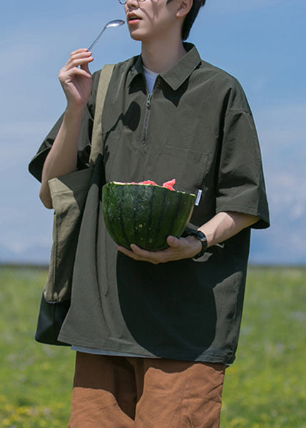 Pockets Black Zip Solid Shirt Men Polo Cotton New Summer Up FashionChic