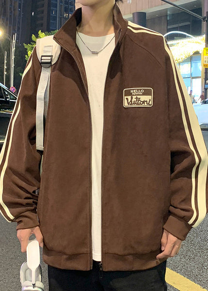 Black New Striped Spring Zip Cotton Men Up Coat FashionChic