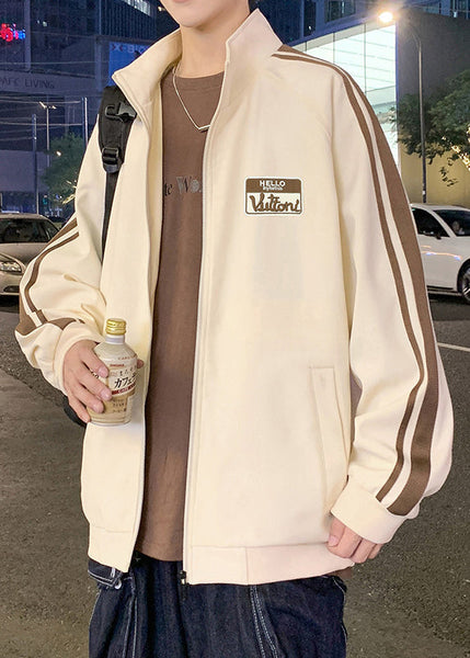 Black New Striped Spring Zip Cotton Men Up Coat FashionChic