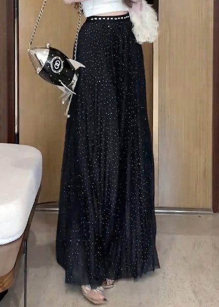 Skirts Summer Zircon Wrinkled Maxi Tulle Black New FashionChic