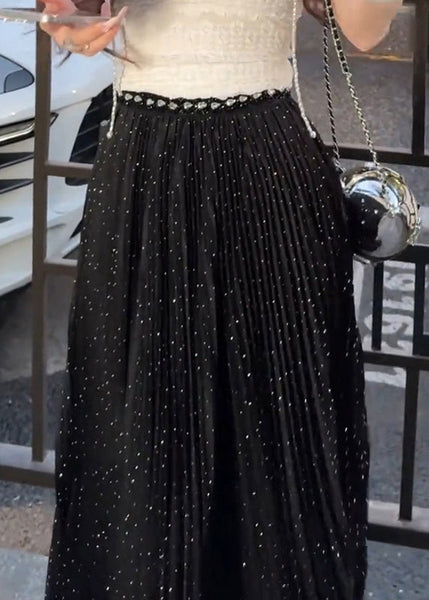 Skirts Summer Zircon Wrinkled Maxi Tulle Black New FashionChic