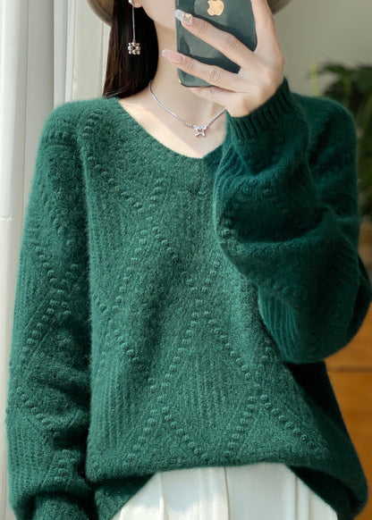New Blackish Green V Neck Thick Woolen Sweaters Winter RS018 ABC