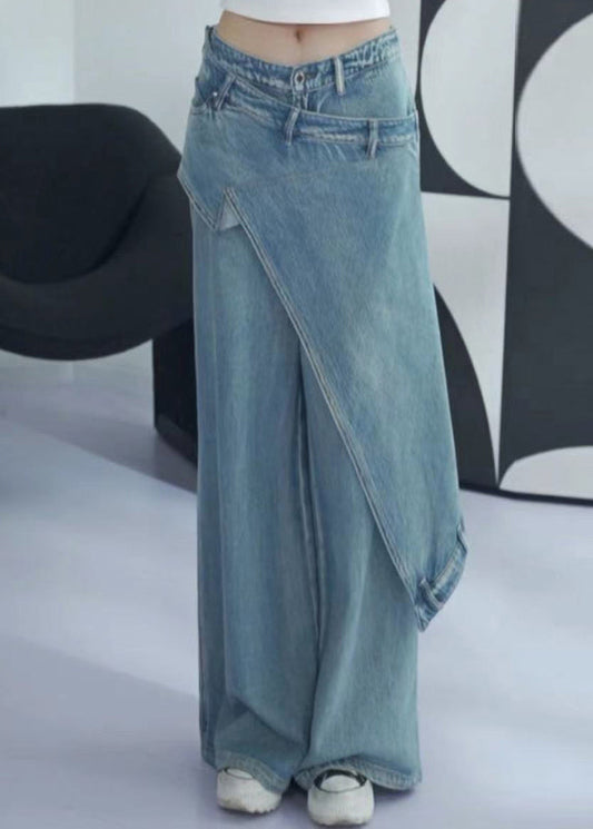 New Blue Asymmetrical High Waist Denim Pants Summer AW1001 OM-NZ240827