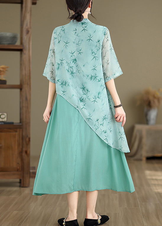 New Blue Asymmetrical Print Cotton Long Dresses Half Sleeve JH049 MMDM-SDL240717