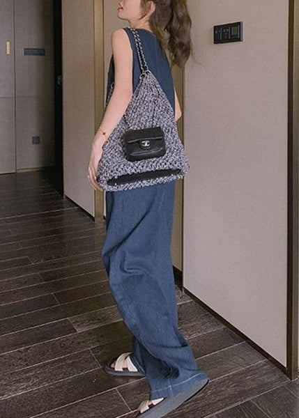 New Blue Button Pockets Denim Jumpsuit Sleeveless XX029 SH-LF-JPTS240611