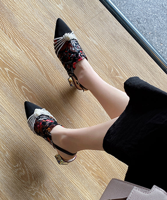 New Blue Embroidered Buckle Strap Splicing Sheepskin Chunky Sandals RT1071 Ada Fashion