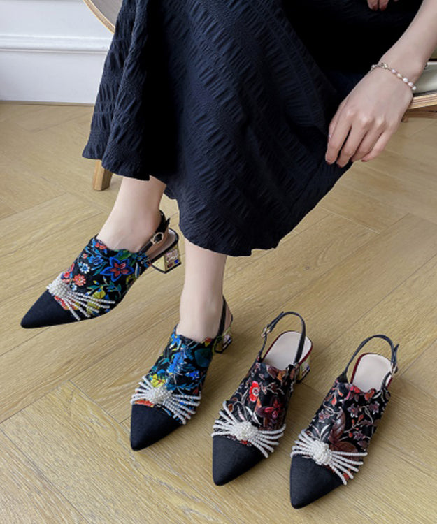 New Blue Embroidered Buckle Strap Splicing Sheepskin Chunky Sandals RT1071 Ada Fashion