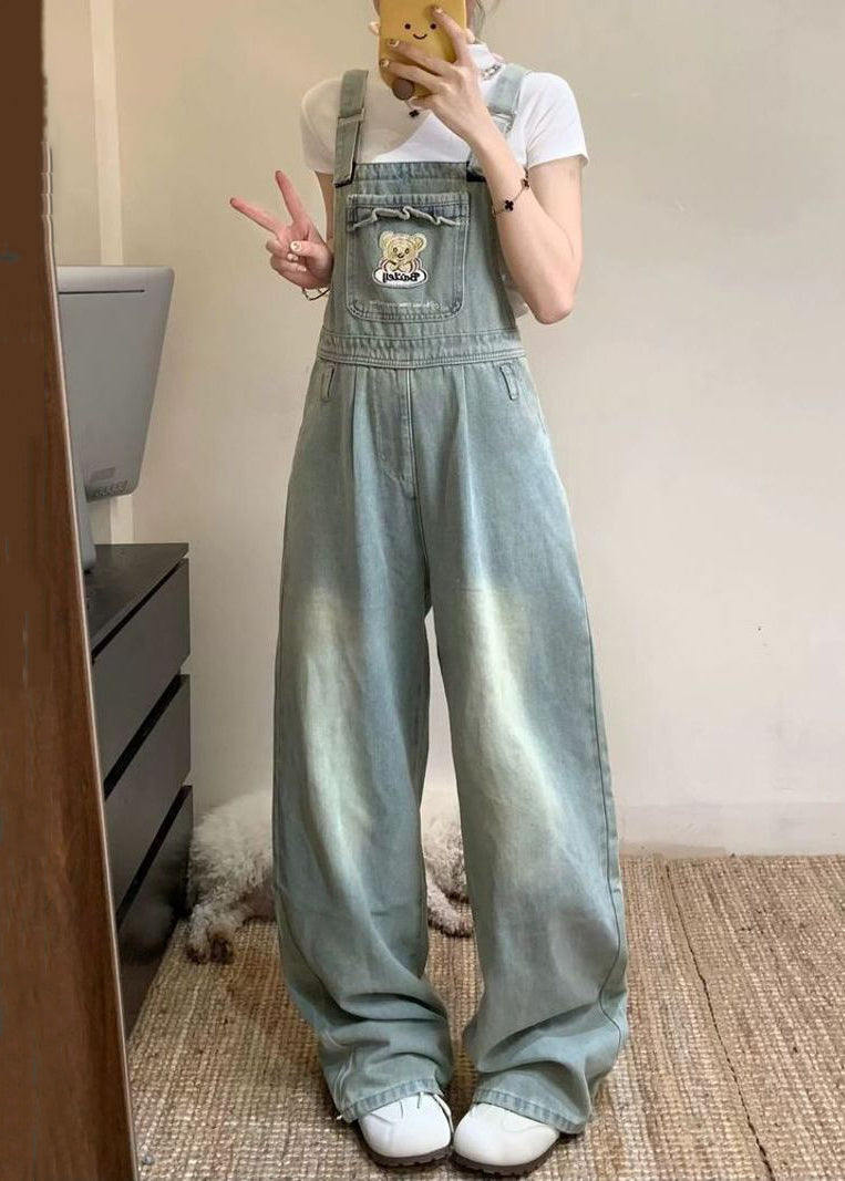 Jumpsuit Blue Pockets Embroidered Sleeveless Denim New FashionChic