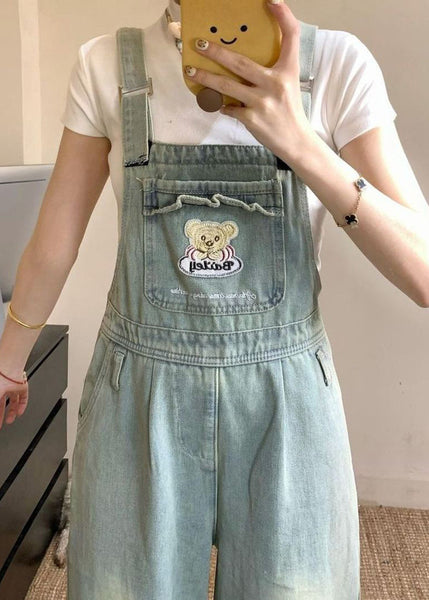 Jumpsuit Blue Pockets Embroidered Sleeveless Denim New FashionChic