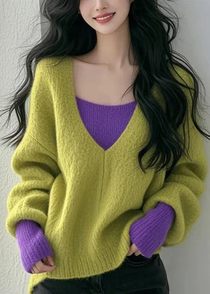 Sweaters False Knit New Two Blue Pieces Patchwork Fall FashionChic