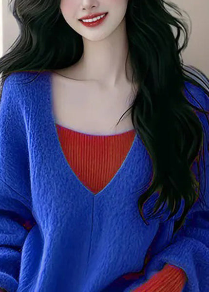 Sweaters False Knit New Two Blue Pieces Patchwork Fall FashionChic