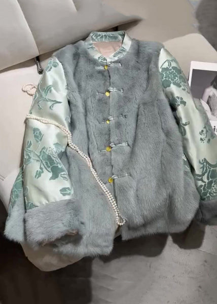 New Blue Fluffy Button Patchwork Cotton Filled Parkas Winter RZ029 ABC