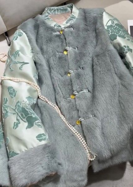 New Blue Fluffy Button Patchwork Cotton Filled Parkas Winter RZ029 ABC