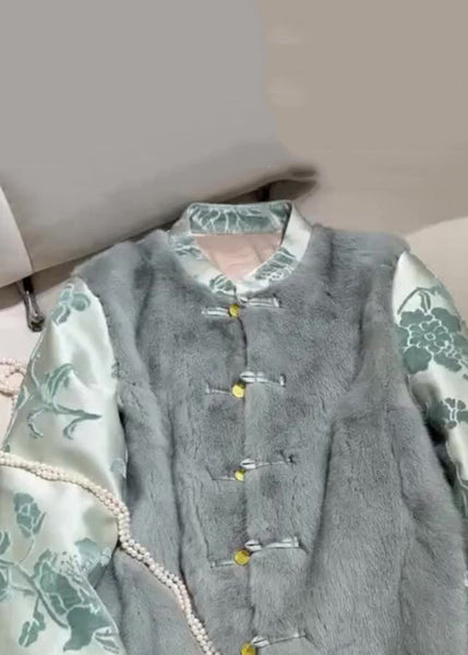 New Blue Fluffy Button Patchwork Cotton Filled Parkas Winter RZ029 ABC